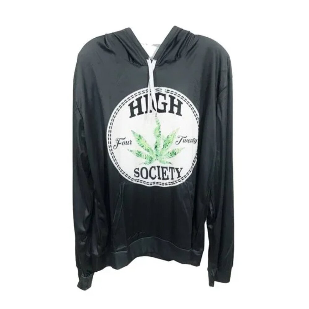 High Society 420 Pot Leaf Hoodie Gray Women L